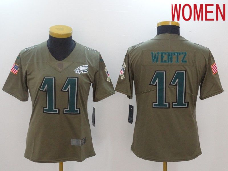 Women Philadelphia Eagles #11 Wentz green Nike Olive Salute To Service Limited NFL Jersey->philadelphia eagles->NFL Jersey